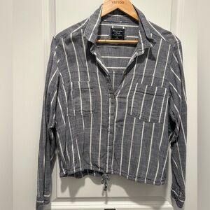 Abercrombie & Fitch Striped Long Sleeve Button Down Shirt Gray White XL